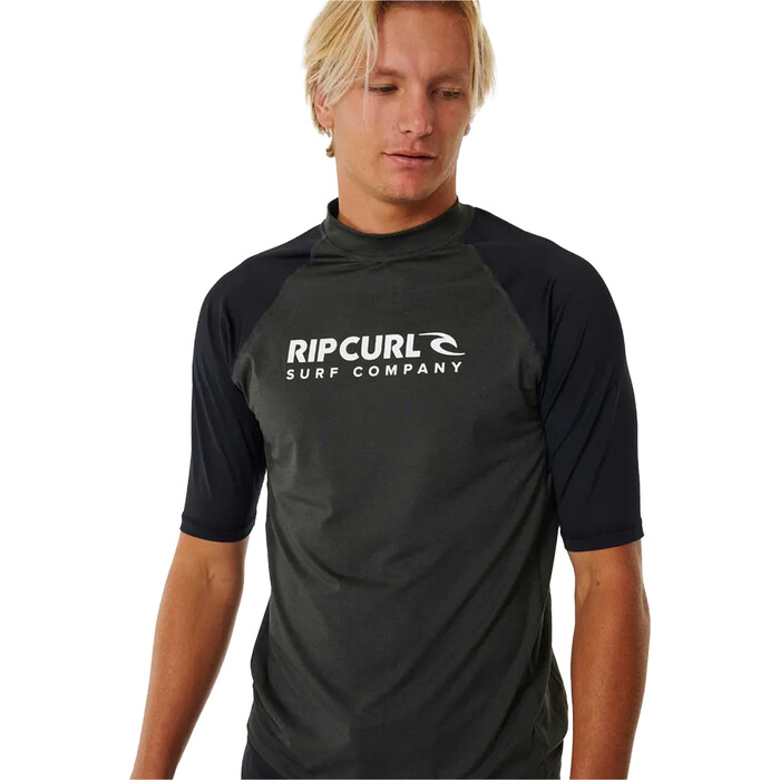 2024 Rip Curl Mens Shock UV Short Sleeve Rash Vest 147MRV - Black Marled